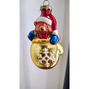 Thomas Pacconi Museum Series Teddy Bear Gold Mitten Glass Ornament Vintage